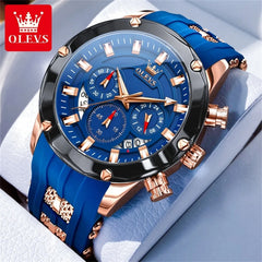 Watches For Men OLEVS Fashion Mens Quartz Watches Luminous Hand Blue Rubber Band Sport WristWatch Relogio Masculino