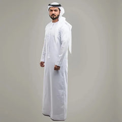 Exclusive Men's White Islamic Kaftan Jubba Thobe in Short Sleeve O-neck Style for Middle Eastern Looks