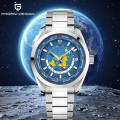 World time GMT Zone Map Men's Watches Automatic Watch For Men Mechanical Waterproof Wristwatch