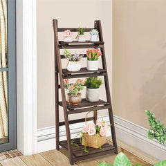 4 Tier Plant Stand Flower Display Stand Folding Wooden Ladder Storage Rack Book Shelves Indoor Outdoor
