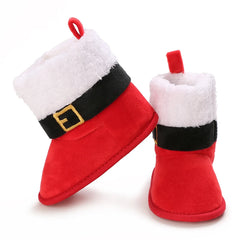 Christmas theme 0-18M New baby shoes Boots for Girls Baby First Walker plus fleece warm cotton shoes