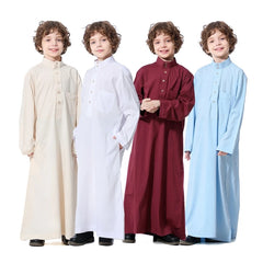 Children Robe w/ Long Sleeves Teenager Muslim Clothing Boys Kaftan Islamic Middle East Arab Jubba Thobe for Four Seasons