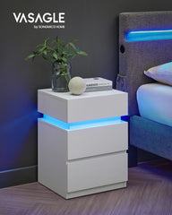 VASAGLE Bedside Table, with Adjustable Multi-Color LED Strip, 3 Drawers, Modern Style Side Table, 35 x 40 x 55 cm