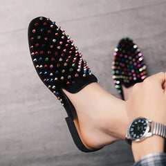 Black Spikes 2022 New Brand Mens Loafers Luxury Shoes Denim And Metal Sequins High Quality Casual Men Shoes