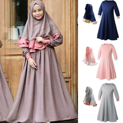 2Pcs Ramadan Muslim Kids Hijab Dress Abaya Set Islam Eid Prayer Arab Girls Khimar Headscarf Niqab Robe Clothing Middle East 2-8Y