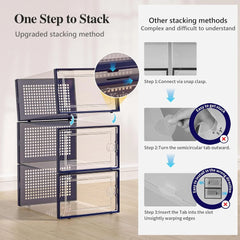 X-Large Shoe Storage Boxes Organizers Clear Plastic Stackable 12 Pack, Shoe Rack & Holder Substitute, Sneaker Containers, Blue