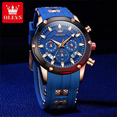 Watches For Men OLEVS Fashion Mens Quartz Watches Luminous Hand Blue Rubber Band Sport WristWatch Relogio Masculino