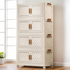 4 Tier Stackable Storage Bins with Lids with Doors & Wheels Foldable Organization Storage Drawer for Living Room Bedroom Office