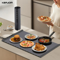 Electric Warming Tray Food Warmer Mat with 8 Tem Setting Foldable Fast Full Surface Heating Plate Electric Food Warming Tray
