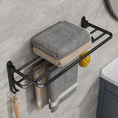 Matte Black 50CM Folding Holder With Hook Towel Holder Wall Mount Aluminum Towel Rack