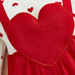 Newborn Baby Girls Valentine's Day Outfits Love Heart Pattern Crew Neck Long Sleeve Rompers with Bow Headband 2 Pcs Set