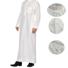 Cross-Border Polyester Men's Kaftan With Stand Collar Pocket Design Arabic Middle East Men's Wear Stock Wholesale