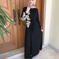 Middle East Dubai Saudi Lace Bead Loose Long Dress Women's Arabic Robe
