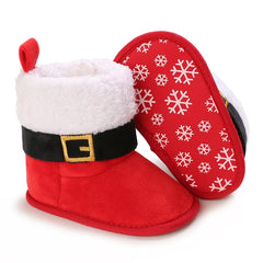 Christmas theme 0-18M New baby shoes Boots for Girls Baby First Walker plus fleece warm cotton shoes