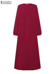 ZANZEA Autumn Muslim Abaya Dress Women Casual Long Sleeve IsIamic Maxi Robe Turkey Vestidos Kaftan Spring Patchwork Sundress