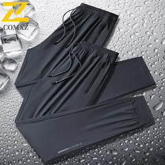Summer Ice Silk Pants Men's Casual All-match Cool Quick-drying Sports Pants Jogger Male Outdoor Jogging Fitness Elastic Trousers