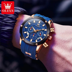 Watches For Men OLEVS Fashion Mens Quartz Watches Luminous Hand Blue Rubber Band Sport WristWatch Relogio Masculino