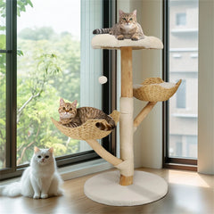 Willow Wood Cat Tree Scratching Post Multi-Level Sisal Pet Cat Kitten Climbing Tower Activity Tower with Removable Washable Mats