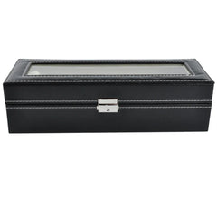 6 Grids PU Leather Luxury Watch Organize Glass Display Case Jewelry Collection Storage Holder Box For Mens and Women