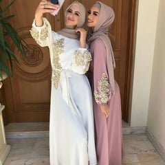 2023 New Style Middle East Muslim Long Kaftan Dress Plus Size Long Sleeve Ethnic Gathered Weekly Wear Dubai Kaftan Women's Cloth