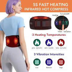 Infrared Heated Vibration Waist Massager Belt 3 Levels Dual Red Light Hot Compress Lower Back Waist Massage Lumbar Support Brace