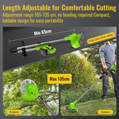 21V Cordless Strimmer, Telescopic Lightweight Grass Trimmer with 5xMetal Blades & 10xPlastic Blades, 2 x 2000mAh Batteries