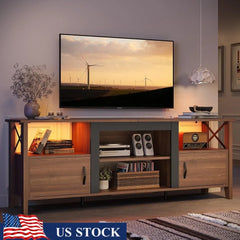 TV Stand with  Lights Gaming Entertainment Center Storage Cabinets Adjustable Shelves Living Room