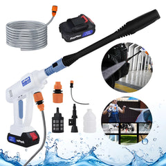 Rechargeable jet washer, portable high-pressure car wash, 6-in-1 nozzle, for garden, windows, cars and motorbikes