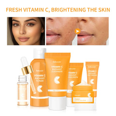 6pcs/set Vitamin C Skin Care Set Deep Cleansing Facial Cleanser Face Cream Moisturizing Anti Wrinkles Face Care Kit Gift Box