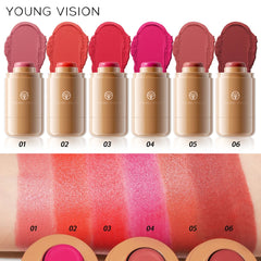 YOUNG VISION powder blusher stick, natural 6 color, matte, portable, lip and cheek pocket, rouge cream