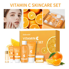 6pcs/set Vitamin C Skin Care Set Deep Cleansing Facial Cleanser Face Cream Moisturizing Anti Wrinkles Face Care Kit Gift Box