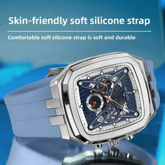 Men's Quartz Watch Fashion Rectangular Design Calendar Waterproof Casual Silicone Strap