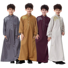 Arab Muslim Kids Boy Jubba Thobe Abaya Kimono Long Dress Caftan for Children Islamic Clothing Long Robes Dress Dubai Arab