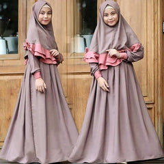 2Pcs Ramadan Muslim Kids Hijab Dress Abaya Set Islam Eid Prayer Arab Girls Khimar Headscarf Niqab Robe Clothing Middle East 2-8Y