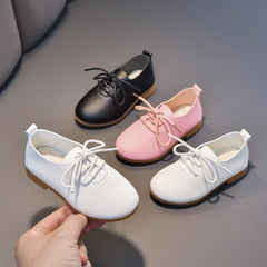 Kids Chic Shoes Solid Color Matte PU British Style Children Leather Shoes Non-slip 2025 New Fashion Boys Girls Flat Shoes Soft