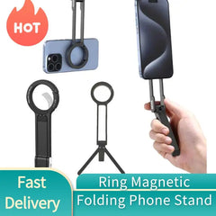 Magnetic Portable Alloy Phone Tripod Carabiner-Mounted For IPhone Dual-sided Magnetic Tripod Desk Mount Phone Handle Holder