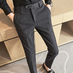 Business Casual Plaid Trousers for Men, Thickened and Warm Wool Material, Slim Fit, Suitable for Autumn and Winter. 28-36
