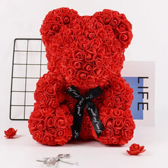 Immortal Rose Bear, Creative Simulation Flower, Mother‘s Day,’Wedding, Valentine's Day Gift, New Year Gift for Girlfriend, 18cm
