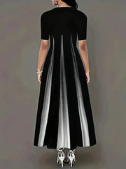 Summer New Round Neck Style Celebrity Printed Gradient Long Dress