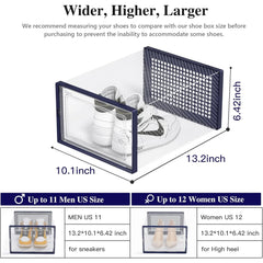 X-Large Shoe Storage Boxes Organizers Clear Plastic Stackable 12 Pack, Shoe Rack & Holder Substitute, Sneaker Containers, Blue