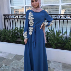 Middle East Dubai Saudi Lace Bead Loose Long Dress Women's Arabic Robe