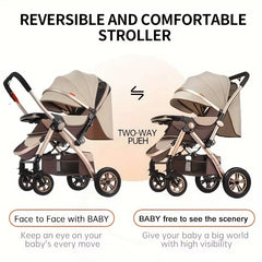 Foldable Baby Stroller Sit & Lie Portable 360° Swivel Front Wheel Trolley Cart Large Two-way Stroller with Sunshade for Infants