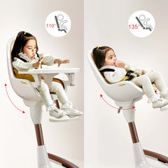 Hot Mom Baby High Chair With Adjustable Seat Height, Eating Chair with Foot Rest,Removable Tray,PU Leather Cushion