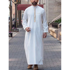 FD82661649  elegant casual Muslim men's long robe with round neck and long sleeves embroidered with ethnic style Arabic robe