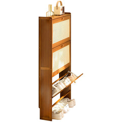17cm Ultra-Thin Shoe Cabinet for Entryway Space-Saving Flip-Up Shoe Rack Large Capacity Storage Rack Hallway Bamboo Organizer