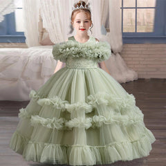 children's dress birthday party stage performance elegant embroidered one-shoulder girl princess dress