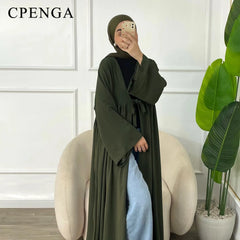 Ramadan Dubai Open Abaya Dress for Women Elegant Arabic Women Muslim Modest Cardigan Clothing Islamic Party Solid Turkey Robe