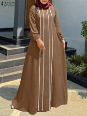 ZANZEA Autumn Muslim Abaya Dress Women Casual Long Sleeve IsIamic Maxi Robe Turkey Vestidos Kaftan Spring Patchwork Sundress