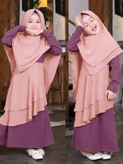 2Pcs Muslim Ramadan Prayer Dress Abaya Sets Children Girls Eid Khimar Hijab Arab Kids Long Robe Headscarf  Kaftan Gown jilbab