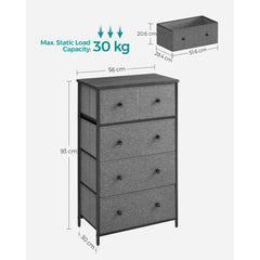 SONGMICS Chest of Drawers, Fabric 5-Drawer Storage Organiser Unit, Dresser, for Living Room, Hallway, Nursery